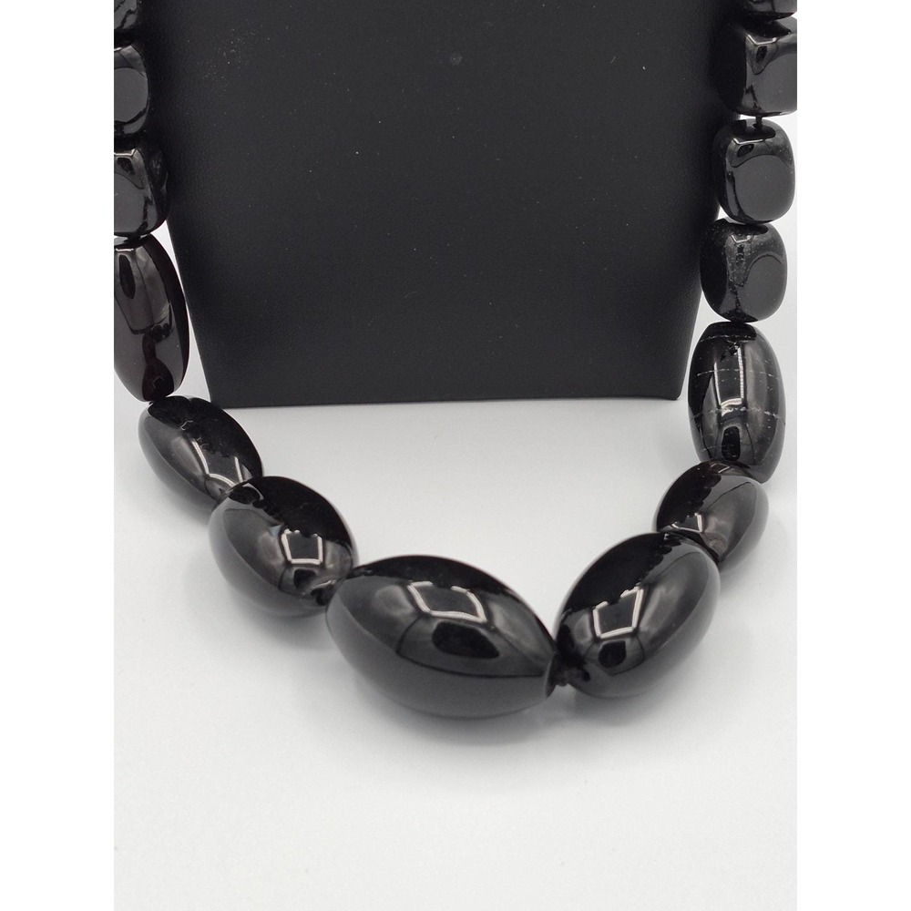 Vintage‎ Black Onyx Graduated Bead Necklace Bold Statement Natural Stone